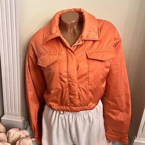 Mimosa. Size Small. Orange Cropped Puffer Jacket. Pulls. Quilted Lining. B27